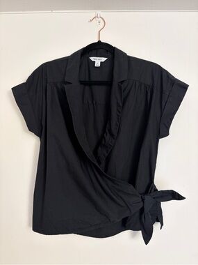 Nine West Wrap Blouse Size M Short Sleeve Minimalist Business Casual Shirt Top